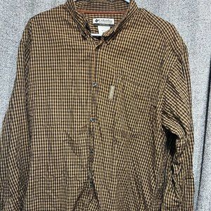 Columbia Men's Heavy Cotton Button Up Brown Plaid Shirt Long Sleeve Size Large